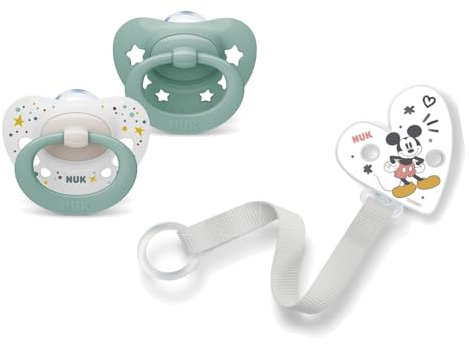 NUK Baby Schnuller-Set: Signature Silikon Schnuller Gr.1 Grün (2er Pack) + Schnullerband mit Disney Winnie the Pooh Motiv – BPA-frei, sicher & praktisch ab Geburt