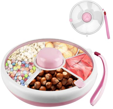 LUPATDY Snack Spinner, Snack Box with Compartments, Rotating Storage, Snack Dispenser for Children, Snack Box with Lid, Suitable for Storing Snackles, Sweets, Biscuits, Fruit, Pink