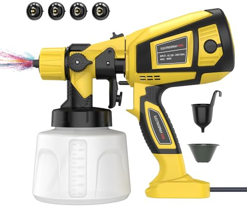 Pistola Pintura, Pistola Pintura Electrica HVLP de 800W, 3 Modos de Pulverización Ajustables, con Contenedor de Pintura de 1400 ml, 4 Boquillas y 3 Patrones, para Jardín, Muebles, Vallas, Paredes