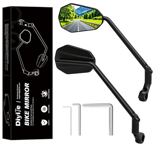 Long Bike Mirror, [HD Large Wide Angle] [1 Pair] Diyife Bicycle Rearview Mirrors, 360°Rotatable Cycle Mirrors for Bike Handlebars 22-25.5mm, Shockproof Rear View Mirror for E-Bike Scooter Motocycle