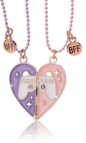 Stilvolle BFF Halsketten Gamepad Herzanhänger, Freundschaft Magnetische Halskette für 2, Beste Freunde für Immer Halsketten, Freundschaft Geburtstag Geschenke für Mädchen Freunde Familie, Lila/Pink