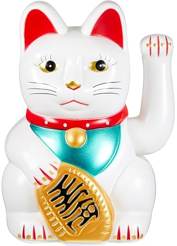 Chunful 8 Inch White Lucky Cat Waving Arm Maneki Neko