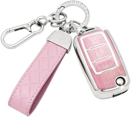 SparkleJoy Autoschlüssel Hülle mit Schlüsselanhänger Kompatibel mit VW Polo, Skoda, Fabia, Golf 4/5/6, T5, Multivan Schlüssel, Autoschlüssel Cover，TPU Silikon Schutzhülle Cover - Flip Key