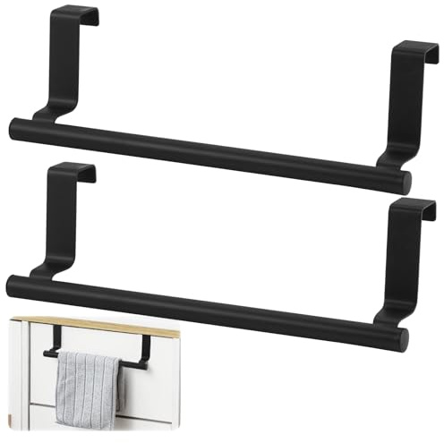 2 Pièces Porte Torchon Cuisine à Suspendre,24×7cm Porte Serviette Cuisine,Design Moderne,Porte-Serviettes de Cuisines,pour Placard, Armoire,Salon,Cuisines,Salle de Bain et Chambre à Coucher (Noir)