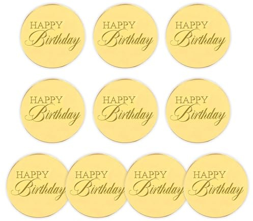 TakFree Happy Birthday Cupcake Toppers, 10 Pcs Gold Happy Birthday Cake Topper 5cm Round Cupcake Cake Toppers for Cakes Decoration