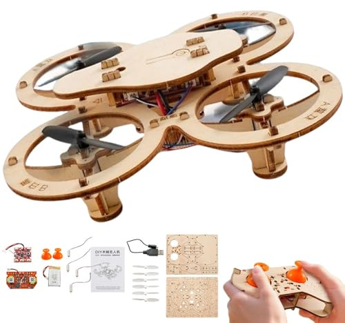 CHENRI Wooden Drone Model Kit, DIY Holz Bausatz RC-Drohne, RC Quadcopter Holzpuzzle mit 4-Achsen-Flug, ferngesteuertes Flugzeug STEM Interaktives Lernset Geschenk für Jungen und Erwachsene