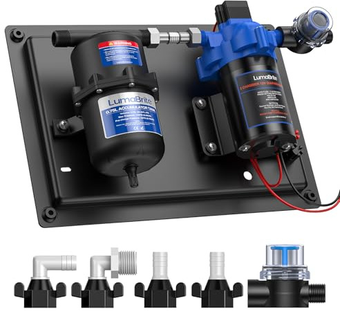 LumaBrite Water Pump and Accumulator Tank System, 12V Caravan Water Pump 3.0GPM 50PSI Self-Priming & 0.75L 125PSI Pre-Pressurized Accumulator Tank for Boat, Campervans, RV, Motorhome