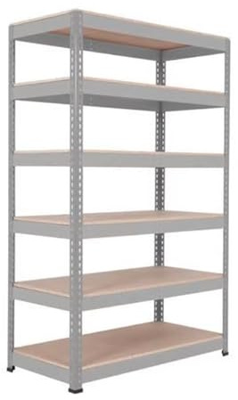 Horison Industries 6 Tier Garage Shelving Units 1980x1220x760mm, Grey Heavy Duty Metal Shelving Unit for Storage, 6 Tier Chipboard Garage Storage Shelves for Shed and Van, Racking Metal Shelf Unit