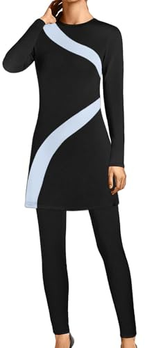 Muslimischer Badeanzug Damen Burkini Set, 3-TLG Bademode mit Built-in Bra, Langarm, Langen Hosen & Kopftuch, Gemustert & Bescheiden – Für Pool, Meer und Schwimmsport