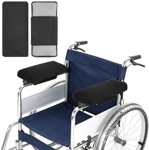 Elderly Wheelchair Armrest Pad (Pair) - Mobility Scooter Elbow Pillow Tray Soft Cushion, PE Hose Filling Accessories Pads for Wheelchair Arm Rest, Office Transport Chairs (Black)