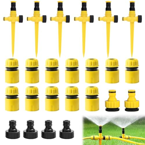 6 Pièces Arroseur de Jardin, Arroseur Automatique 360°Rotatif, Arroseur de Pelouse, Arrosage Automatique avec Raccord De Tuyau 1/2 et Y, Arrosage Pelouse Réglable, pour Jardin Pelouse Plantes (M2)