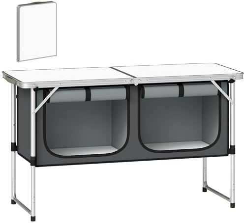 Outsunny Camping Küche Faltbar Campingschrank Aluminiumgestell Silber