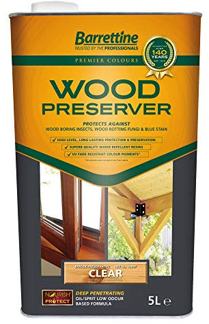 Barrettine Wood Preserver (Clear, 5L) - UV Fade Resistant, Durable & Water Repellent Premier Wood Preserver, Deep Penetrating, Low Odour & Oil Based, Suitable for Outdoor & Indoor Use