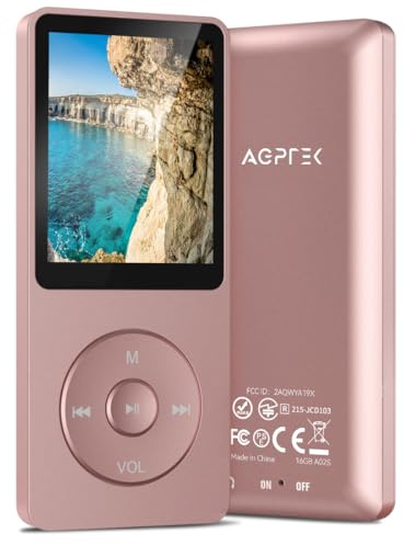 AGPTEK A02S 16GB MP3 Player, 70 Hours Playback Lossless Sound Music Player, Supports up to 128GB, Rose Gold