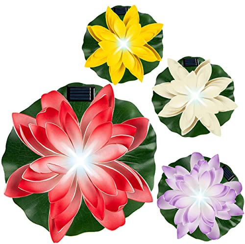 alles-meine.de GmbH Solar - LED Licht - schwimmende Seerose - Bunte Farben - Ø 29 cm - Leuchte - Blume Blüte - Solarblume - Garten Wetterfest für Innen Außen - Wasser - Teich - T..