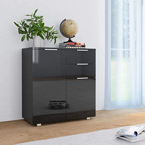 Festnight Sideboard Wide Storage Cabinet with 2 Drawers and 2 Doors High Gloss Black 71x35x76 cm Chipboard