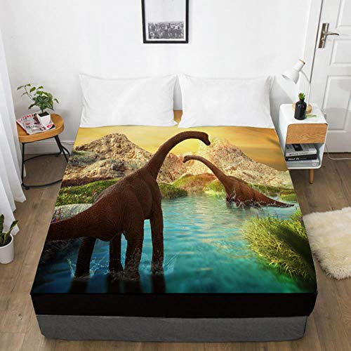 HJUYT Hoja de cama personalizada 3D HD Digital con elástico,dibujos animados niños bebé niño sábana ajustable, cubierta de colchón de dinosaurio 150/180