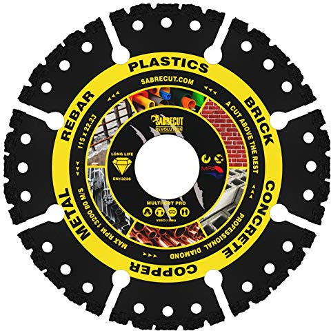 SabreCut 1pc VBSC115MU 115mm x 22.23mm Bore Multi Material Diamond Disc | Industrial-grade vacuum-brazed diamond provides durable dry cutting across a wide range of construction materials