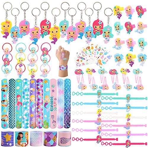 84 Stück Meerjungfrau Mitgebsel Kindergeburtstag Meerjungfrau Geburtstag Schnapparmband Ring Schlüsselanhänger Haarschmuck Tattoo Armband Meerjungfrau Party Mitgebsel Mädchen