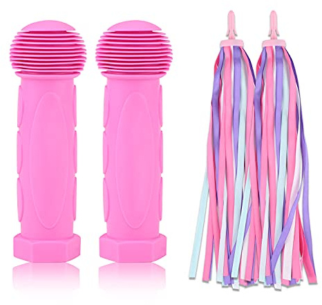 Hileyu 1 Pair Scooter Handle and Bike Streamers Set,Scooter Grips Bike Hand Grip with Bicycle Handlebar Streamer Bicycle Ribbon Bike Grips and Tassels Ribbons for Children's Scooters/Bike