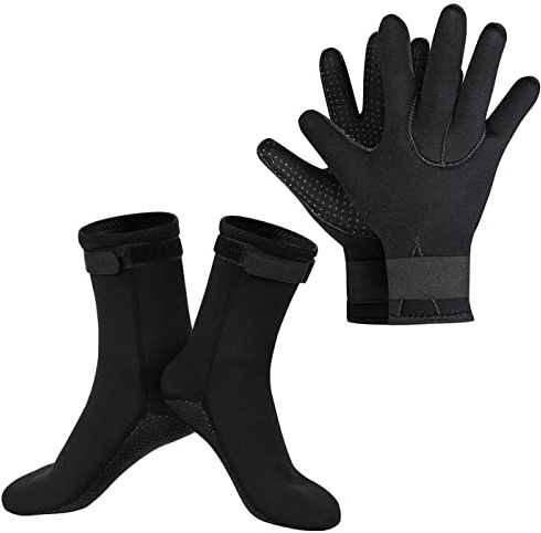 SUPERFA Guantes y calcetines de neopreno de 3 mm, guantes térmicos de neopreno de 3 mm y calcetines con correa de cintura ajustable para buceo, surf, kayak, rafting