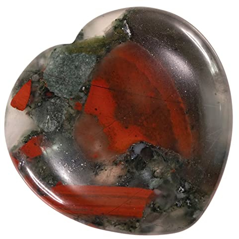 Nupuyai Afrika Blutstein Stein Handschmeichler Herz Edelstein Daumenstein | Handschmeichler Herzstein, 4cm Heilstein Glücksbringer, Taschenstein, Reiki Energie Massagestein für Meditation Chakra
