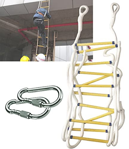 TOOJUN Échelle d'évacuation d'incendie d'urgence Échelle de Corde en Nylon Portable Fenêtre de la Maison Balcon Garde-Corps Arbre Maison Échelle d'incendie avec Crochets et Gants,10m/32.8ft
