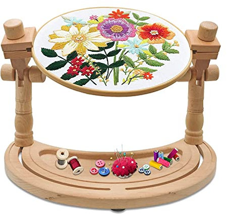 Vrttlkkfe Verstellbarer Stickständer, Holzrahmen-Ständer, Schreibtisch, 360° drehbar, Stickset, Runden, B