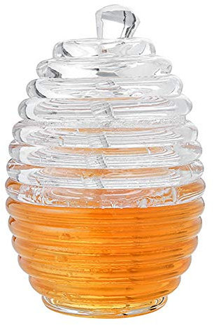 VOBOR Honey Jar with Dipper - Honey Bee Pot, Professional Honey Pot with Lids and Honey Stick, 265ml Honey Dispenser for Home Kitchen, PC Material