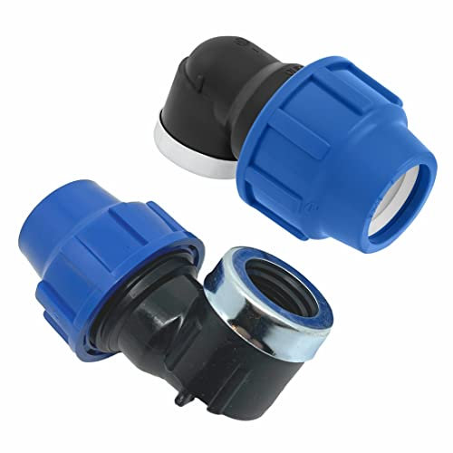Gomito Femmina MDPE a 90 gradi a Compressione 32 mm x 3/4 – Connettori per tubo dell’aqua a Raccordo PP PN16 - Raccordi per Tubi PE80, PE100 – 2 pezzi - SmartProduct