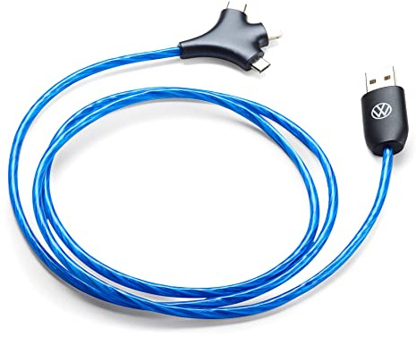 Volkswagen 5H0087703F - Cable de carga iluminado LED para teléfono móvil, USB-A a USB-C/Micro USB/Lightning