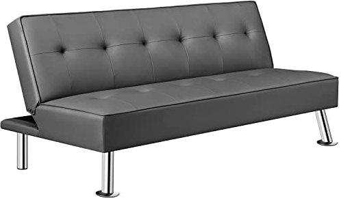 Yaheetech 3er-Sofa Couch Schlafsofa Bettsofa Klappsofa mit Schlaffunktion, Kunstleder, grau