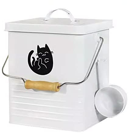 6,8 kg Behälter für Hundefutter, Holzgriff, Aufbewahrungsbehälter für Tierfutter, verzinktes Eisen, luftdichte Hundefutterbehälter, Bauernhof-Hundefutterbehälter (weiß)