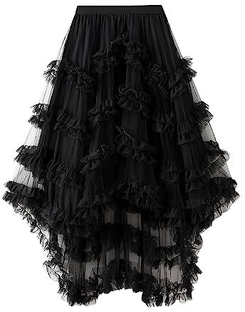 Geagodelia Gonna in Tulle Asimmetrica Metà Lunga Vita Elastica Chic Alla Moda, Nero B, Taglia unica