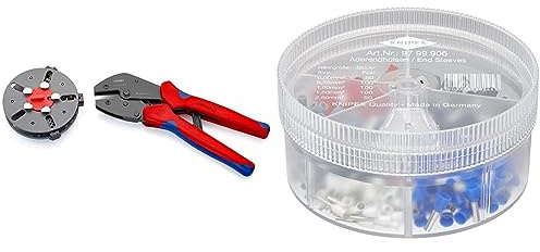 Knipex MultiCrimp® Crimpzange mit Wechselmagazin brüniert, mit Mehrkomponenten-Hüllen 250 mm 97 33 01 & Sortimentsboxen mit isolierten Aderendhülsen 97 99 906