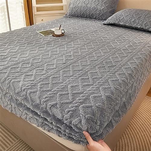 SASIGAYA Spannbettlaken 180×200cm Flanell Spannbetttuch Grau Winter Plüsch Fleece Spannbetttucher Superweiches Matratzenschoner Flauschig Warme Bettlaken für Boxspringbett Topper Matratzen bis 25cm