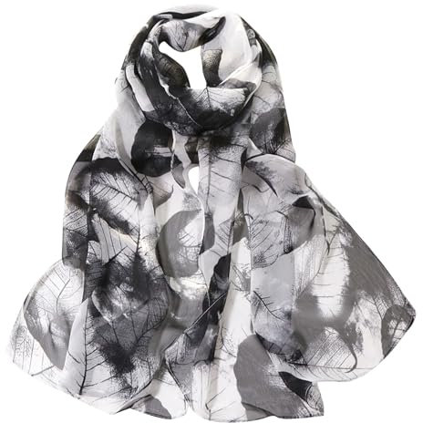 GWAWG Sommerschal Damen Dünn Chiffon Schal Leicht Schwarz und Weiß für Strand Alltag Party Bankett