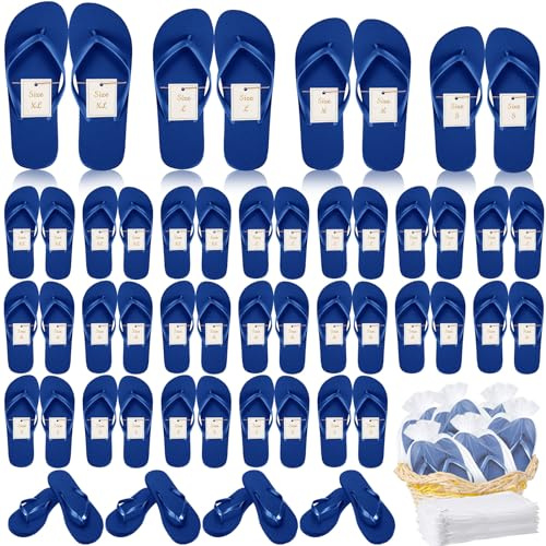 Unittype 24 Pairs Flip Flops Bulk for Wedding Guest Slippers Wedding Flip Flops with Cards Bags for Pool Beach Party(Dark Blue)