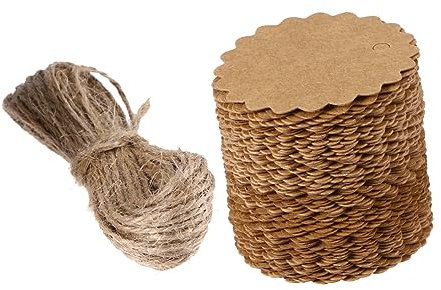 NUOBESTY Selbstgemacht Kraftpapier Anhänger 100 Stück 60mm Rund Unbedruckt Mit 10m Juteschnur Für Geschenke Basteln Dekoration