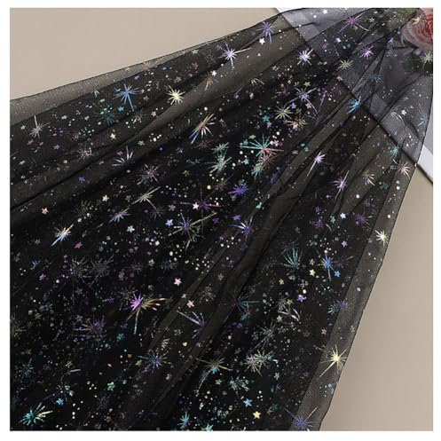 Egurs Tüllstoff Meterware mit Glitzernde Stern 1000×150cm Tüll Dekoband Weich Garn Tuch Tüll Deko Stoffe Hochzeit Tüllband Organza Stoffe zum Nähen für DIY Bekleidung Tutu Rock Schwarz 10 Meter