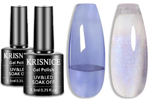 KRISNICE Gel Nail Polish Colors Jelly Polish Set Blue Gel Polish Nail for Summer Nail Art Gifts for Women Glitter Jelly Blue Natural Translucent (KCS2-020)