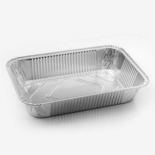 Generico 25/50/100 Vaschette in Alluminio VARIE DIMENSIONI bordo G | Argentate contenitori per Alimenti USA e Getta, teglie in Alluminio per Takeaway (25pz 6 porzioni 32x22cm)