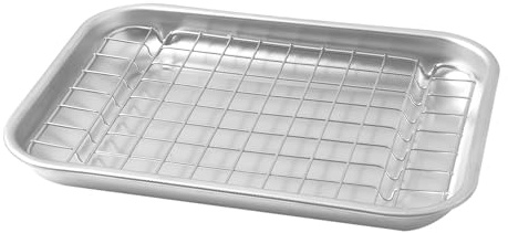 Steel Pan SP711049, teglia da forno, teglia da forno + griglia da cottura, 40 x 28 cm, fondo a nido d'ape antiaderente, tutto in acciaio inox