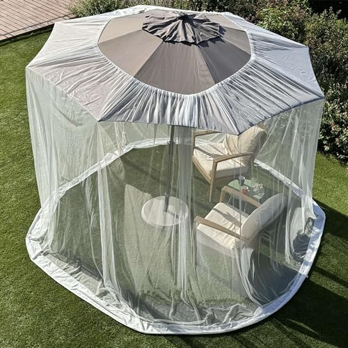 Moustiquaire pour Parasol 2.8 M | Double Fermeture Éclair & Compatible avec Parasols Déportés | Filet Extérieur Plus Grand & Résistant | Protection Contre Les Insectes pour Terrasse, Véranda & Jardin