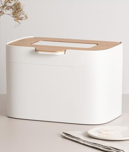 KAZAI. Bio-Mülleimer 'Elin' | 4,5L Kompost-Eimer mit Holz-Deckel & Filter | Geruchsdicht, Spülmaschinenfest, inkl. Innenbehälter | Biomüll-Behälter für die Küche | Matt-Weiß/Bambus