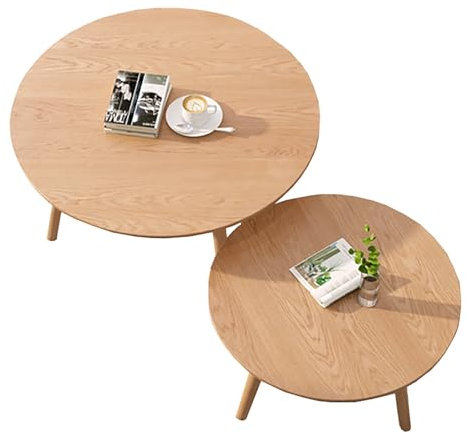 SPYQKHSH Couchtisch-Set, Moderne runde Satztische aus Massivholz, Sofa-Beistelltisch/Endtisch fürs Wohnzimmer, niedriger Tisch aus japanischer Eiche/Freizeittisch(70+50CM)