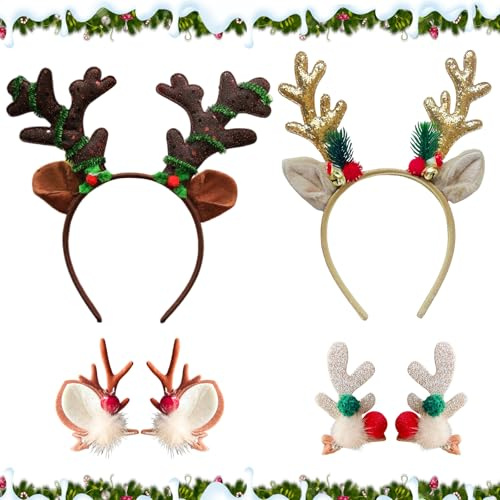 Zkaoai Weihnachts Kopfschmuck, Weihnachten Haarschmuck mit Glöckchen, Weihnachtsstirnband, Weihnachten Haarreif für Kinder Erwachsene, Kopfschmuck Weihnachten Party Zubehör