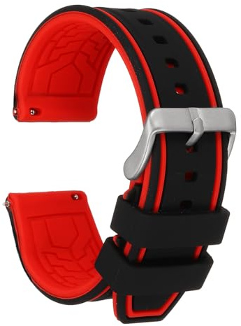 QUARKZMAN Uhrenarmbänder Silikon Uhrenarmband Gummi mit Edelstahl Schnellverschluss Dornschließe Zweifarbig Ersatzuhrband Watch Strap Quick Release für Männer Frauen