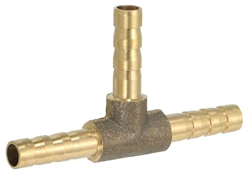 PATIKIL 3/16 Brass Tee Hose Barb Fitting, 3 Ways Union Intersection T Shape Barbed Split for Air Water Fuel Gas Liquid, Golden
