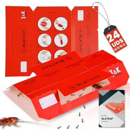 DETRAPS Trampas Adhesivas XL para Cucarachas, Sin Veneno | Con atrayente de avellana y adhesivo extra fuerte. Sin veneno ni biocidas. Pack de 24 trampas XL para interiores.